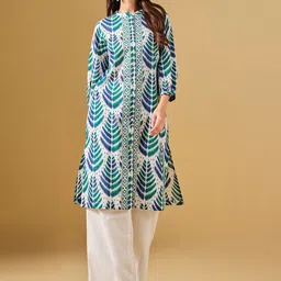 NAINVISH Mandarin Collar Ethnic Motifs Printed Straight Kurta-picture-35