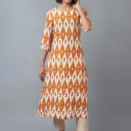 W Women Orange Geometric Printed Flared Sleeves Kurta-picture-42