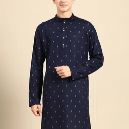 MANQ  Geometric Woven Design Mandarin Collar Straight Kurta-image-3