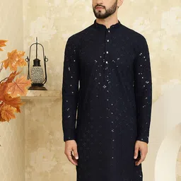 SOJANYA Embroidered Sequinned Mandarin Collar Pure Cotton Kurta-picture-13