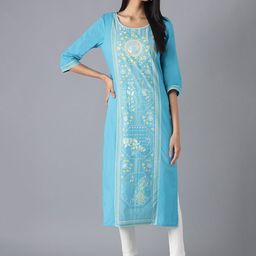 AURELIA Women Blue Ethnic Motifs Printed Kurta-image-82