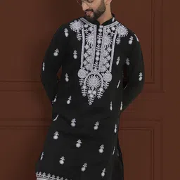 SOJANYA LUXE Ethnic Motifs Embroidered Thread Work Mandarin Collar Pure Cotton Kurta-image-75