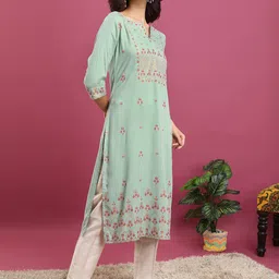 Vishudh Green Floral Printed Kurta-image-11
