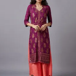 AURELIA Women Purple Paisley Embroidered Kurta-image-65