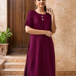 Soch Round Neck Roll-Up Sleeves A-Line Panelled Kurta-picture-42