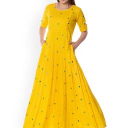 Arayna Ethnic Motifs Embroidered Mirror Work Anarkali Kurta-picture-10