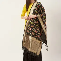 Shaily Black & Golden Zari Woven Design Dupatta-picture-14
