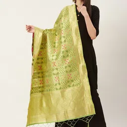 Shaily Women Green & Golden Zari Woven Design Dupatta-picture-11
