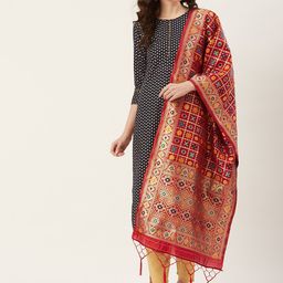 Shaily Women Maroon & Golden Zari Woven Design Dupatta-picture-33