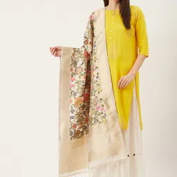 Shaily Off-White & Olive Green Zari Woven Design Dupatta-picture-22