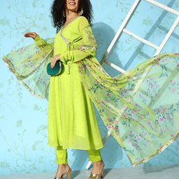 Inddus Women Embroidered Kurta with Trousers & Dupatta-25