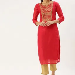 SHOWOFF Ethnic Motifs Yoke Design Thread Work Straight Kurta-picture-8