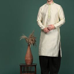 Ramas Jacquard Striped Mandarin Collar Yoke Design Kurta-image-39