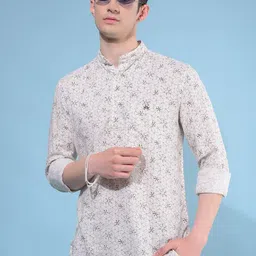 Crimsoune Club Geometric Printed Band Collar Straight Kurta-image-5