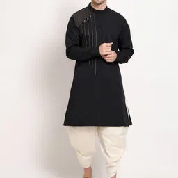 MIDAV Mandarin Collar Long Sleeves Thread Work Cotton Straight Kurta-image-30