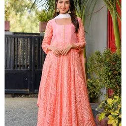 Rangpur Peach-Coloured Chiffon Ethnic Maxi Ethnic Dress-picture-43
