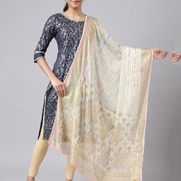 AURELIA Cream-Coloured & Pink Printed Dupatta-image-13