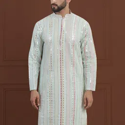 SOJANYA LUXE Striped Embellished Pure Georgette Kurta-image-78