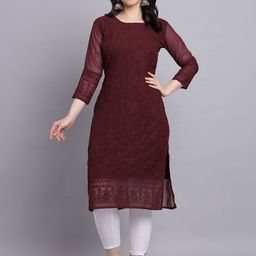 VAIRAGEE Embroidered Chikankari Georgette Kurta-image-5