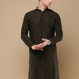 Sanwara Men Geometric Thread Work Summer Sheers Kurta-12