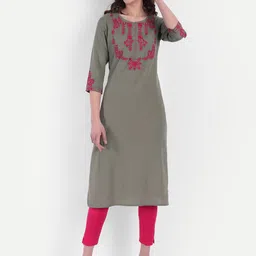 SUTI Floral Embroidered Round Neck Straight Kurta-35