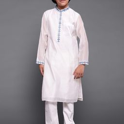 Aks Kids Boys Geometric Embroidered Thread Work Chanderi Silk Kurta-13