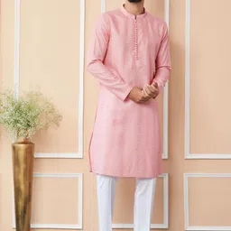 See Designs Geometric Embroidered Mandarin Collar Thread Work Chanderi Silk Straight Kurta-56
