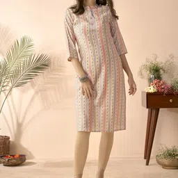 Anouk Mauve Striped Mandarin Collar Chanderi Silk Straight Kurta-48