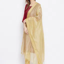 Clora Creation Beige Striped Tissue Silk Dupatta-image-17