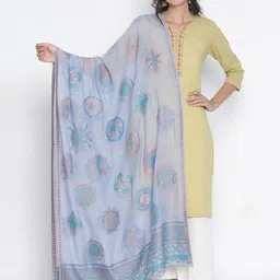 SHINGORA Blue & Pink Ethnic Motifs Woven Design Dupatta-10