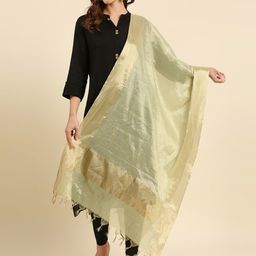 Dupatta Bazaar Green & Gold-Toned Woven Design Dupatta-24