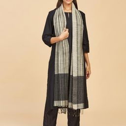 Fabindia Grey & Black Woven Design Cotton Silk Dupatta-27