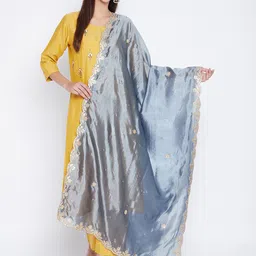 Clora Creation Grey & Gold-Coloured Ethnic Motifs Embroidered Dupatta with Gotta Patti-picture-53