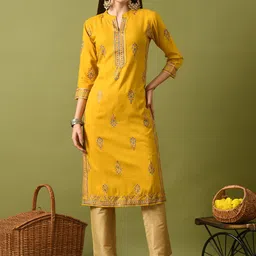 ANNSH APPAREL Ethnic Motifs Printed Mandarin Collar Straight Kurta-29