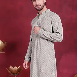 Jompers Floral Embroidered Mandarin Collar Pure Cotton Sequined Chikankari Kurta-image-38