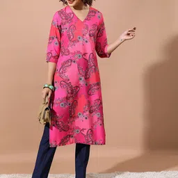 KETCH Pink Ethnic Motifs Printed Kurta-image-93