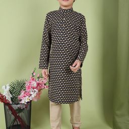 TABARD Boys Abstract Printed Thread Work Mandarin Collar Cotton Kurta-18
