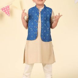 Fabindia Boys Ethnic Motifs Printed Mandarin Collar A-Line Kurta With Nehru Jacket-picture-58