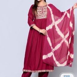 MAUKA Ethnic Motifs Embroidered Regular Sequinned Kurta With Salwar & Dupatta image 1