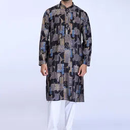 BELLAZO Abstract Printed Mandarin Collar Straight Kurta-picture-6