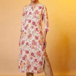 AURELIA Floral Printed Band Collar Gotta Patti Straight Kurta-picture-14