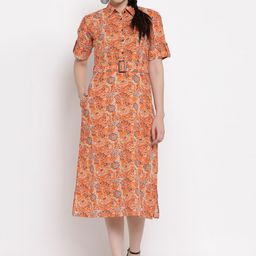 Indibelle Floral Printed A-Line Pure Cotton Kurta-image-74