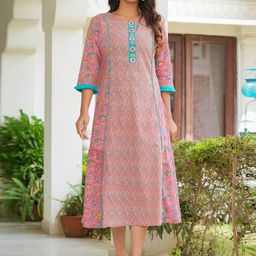 YASH GALLERY Geometric Printed Cotton A-Line Midi Ethnic Dress-picture-37