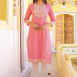 VASVI Ethnic Motifs Printed Mirror Work Cotton Straight Kurta-picture-43