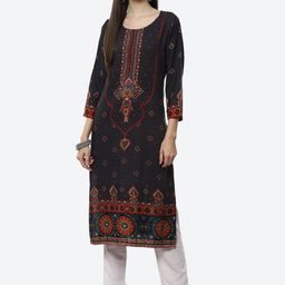 Biba Women Black Ethnic Motifs Printed Kurta-image-101