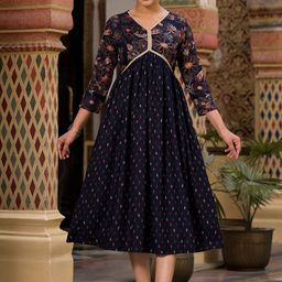 Label Khoj V Neck Ethnic Motifs Printed A-Line Kurta-image-45