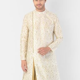DEYANN Men Off White & Beige Ethnic Motifs Printed Kurta-picture-23