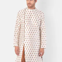 DEYANN Men Off White & Beige Ethnic Motifs Printed Kurta-image-59