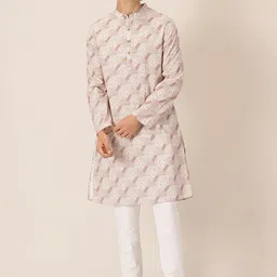 HERE&NOW Ethnic Motif Band Collar Printed Pure Cotton Straight Kurta-48