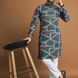 Zurika Fashion Floral Foil Printed Mandarin Collar Cotton Straight Kurta-40